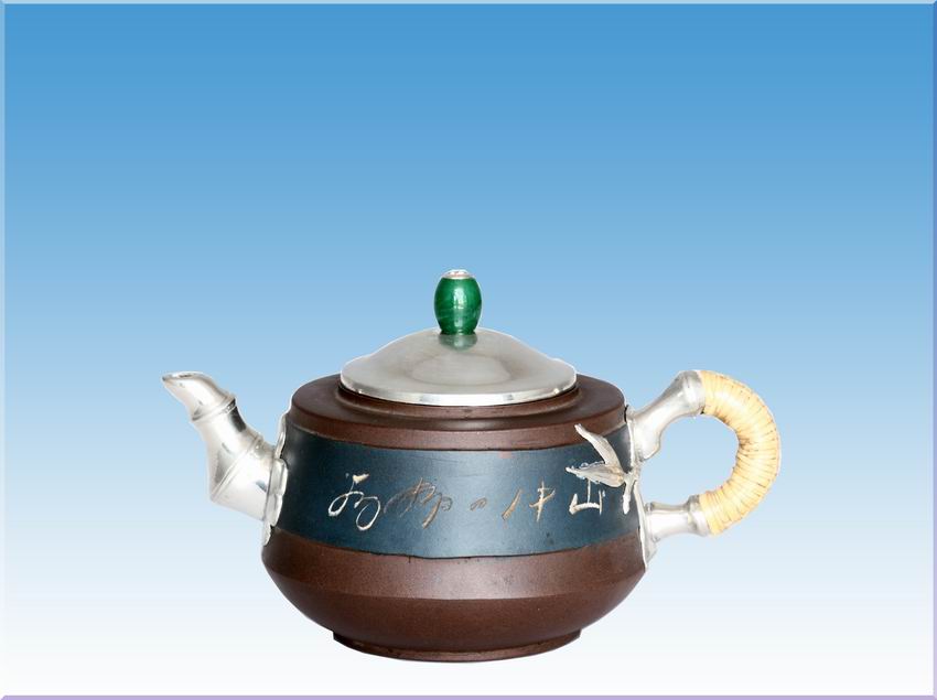 竹节式锡镶茶具